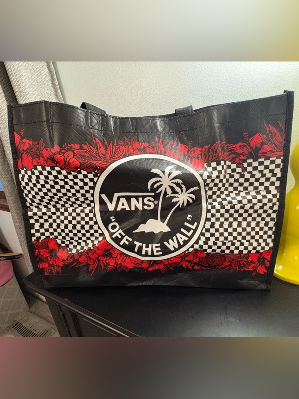 Vans Black White and Red Checkered Floral Tote